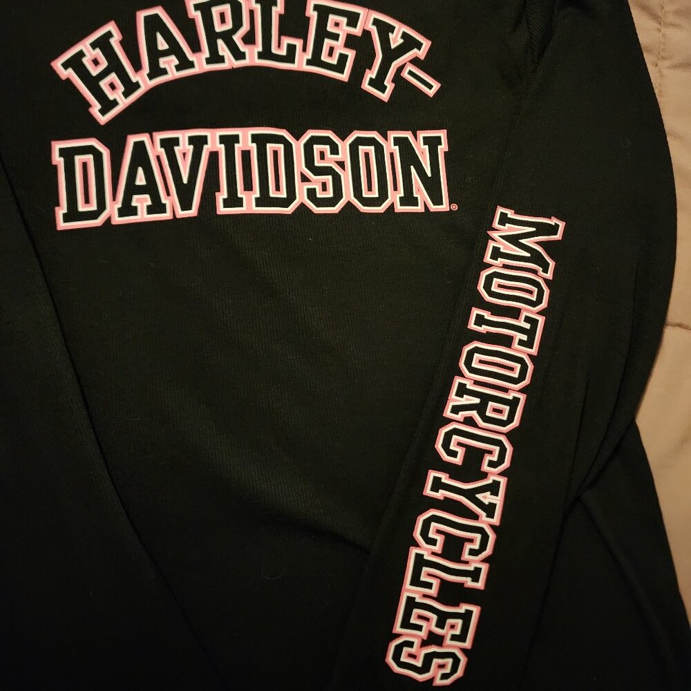 Womens Harley Davidson cancer awareness long sleeve top